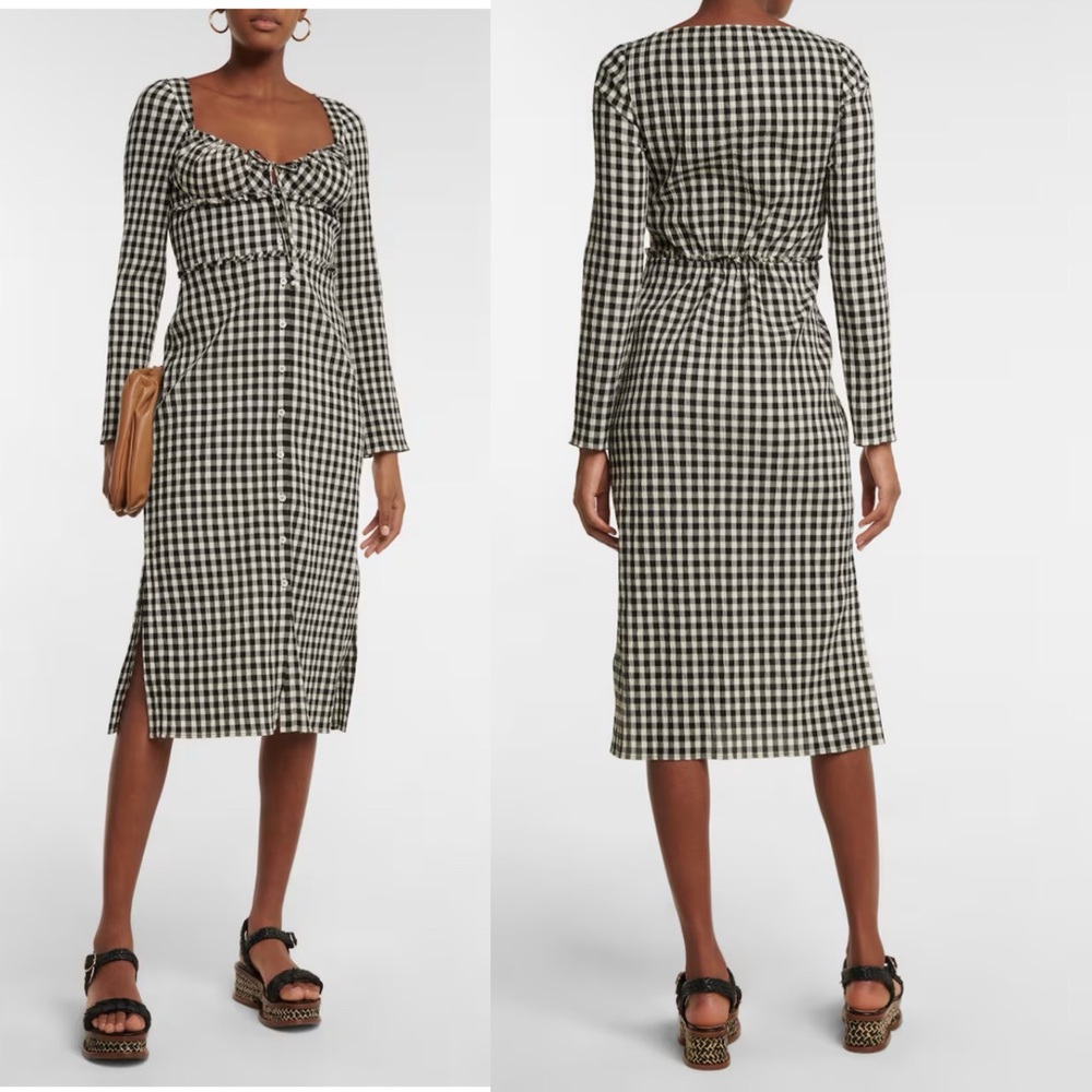 ALTUZARRA Himalia Gingham Plaid Dress Cotton Silk‎ Womens Milkmaid 6 NEW *FLAW